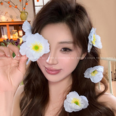 氛围感 夏日海边度假蓝色花朵发夹女超仙甜美小众气质鸭嘴夹发饰