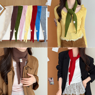 高品质100%羊毛纯色细窄围巾女秋冬护颈保暖围脖领巾三角巾配饰品