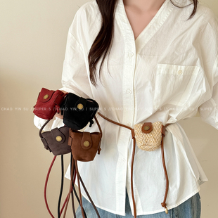 复古麂皮绒迷你耳机小包包腰链项链女秋冬便携式收纳口红腰包配饰