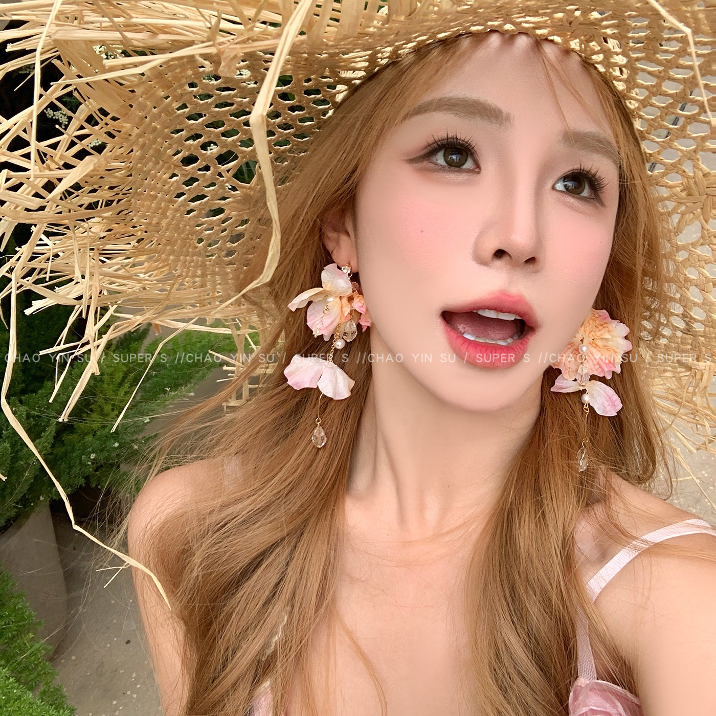 超仙丁香紫花朵珍珠流苏耳环