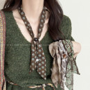 复古咖绿色系脖丝巾项链女碎花抽拉式 毛衣链丝带颈饰配饰 秋冬长款