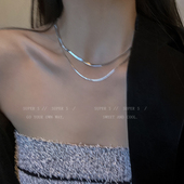 银色叠戴蛇骨项链女款 甜酷辣妹高级感颈链毛衣链小众钛钢锁骨链