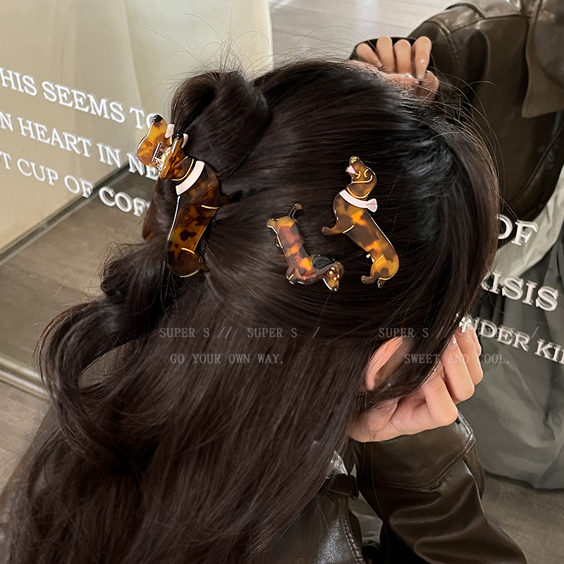 卡通可爱腊肠狗发夹女抓夹刘海侧边夹子头饰新款发卡子一字夹发饰