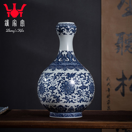 新中式景德镇青花柴窑蒜头瓶