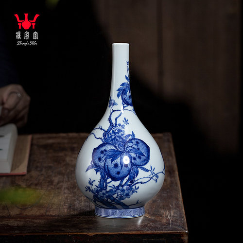 钟家窑景德镇中式客厅青花瓷花瓶