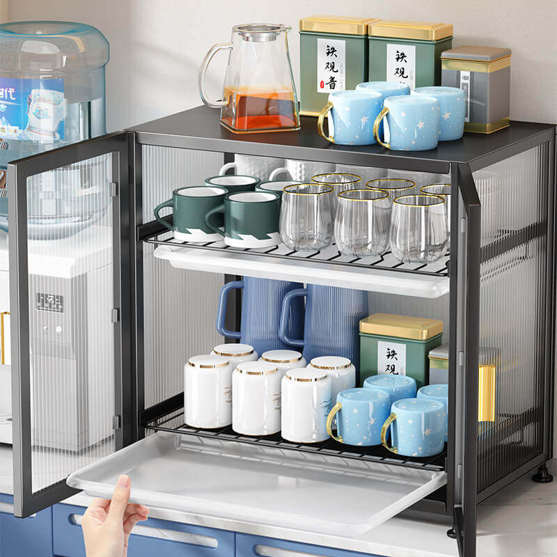 防尘杯子置物架客厅放茶水红酒咖啡玻璃杯倒挂沥水带托盘收纳盒子