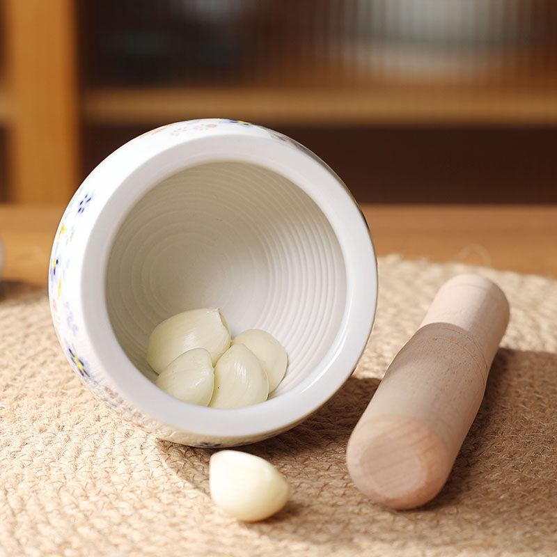 陶瓷捣蒜器石臼家用捣碎罐捣药擂钵手动老式蒜泥器研磨器蒜臼子