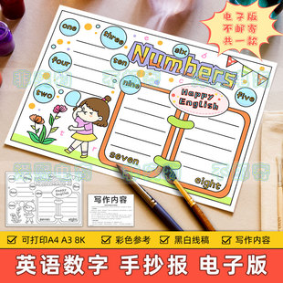 Numbers 英语手抄报模板小学生一年级趣味英文数字学习认识电子版