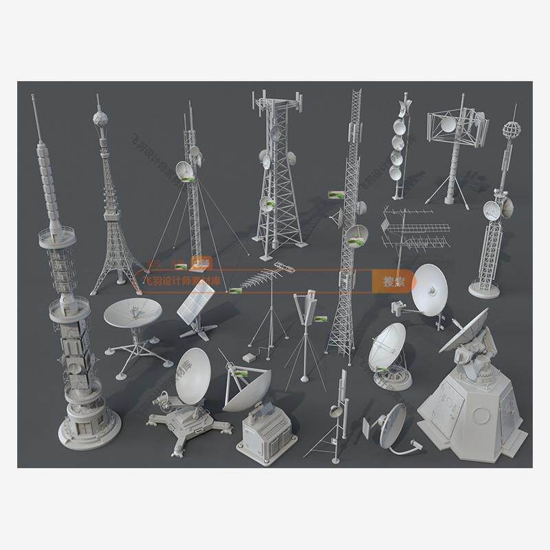 雷达天线基站发射通信号塔3D模型犀牛Max/C4D/Maya/Blender素材
