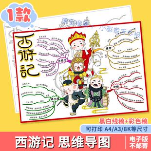 西游记取经路线图思维导图手抄报模板儿童绘画四大名著小报线稿a4
