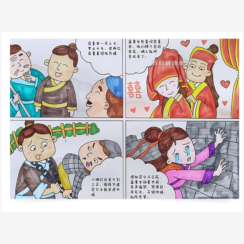 电子模板【简单易画】中国民间故事连环画模板孟姜女哭长城手抄报