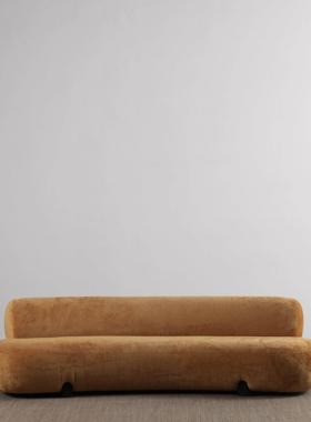 中古风设计师款布艺沙发现代极简橙色三人客厅沙发经典复古风沙发