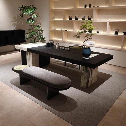 现代简约天然大理石餐桌意式极简茶台设计师款高级感岩板泡茶桌