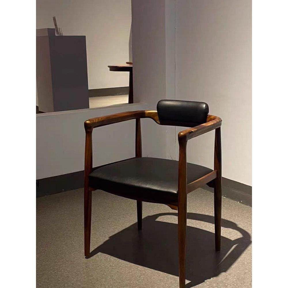 南美胡桃木椅子实木餐椅泡茶桌椅新中式圈椅禅椅官帽椅茶凳茶椅