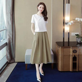套装 夏季 女 大码 小香风裙子两件套上衣休闲收腰简约棉麻半身裙时尚