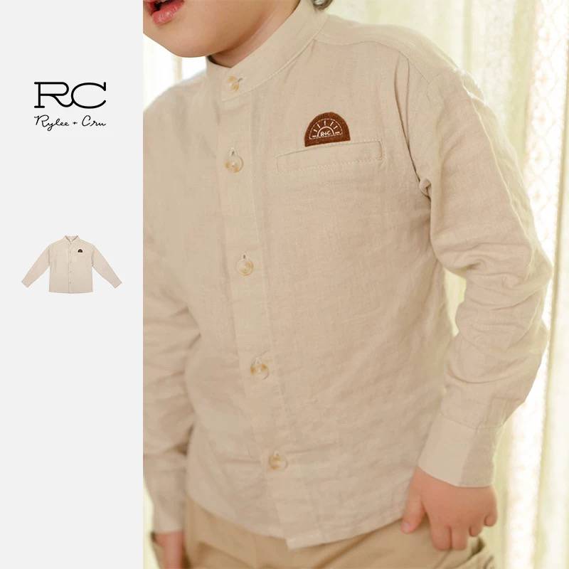 5折现货清仓 Rylee and cru新款美国男童衬衫长袖上衣亚麻棉