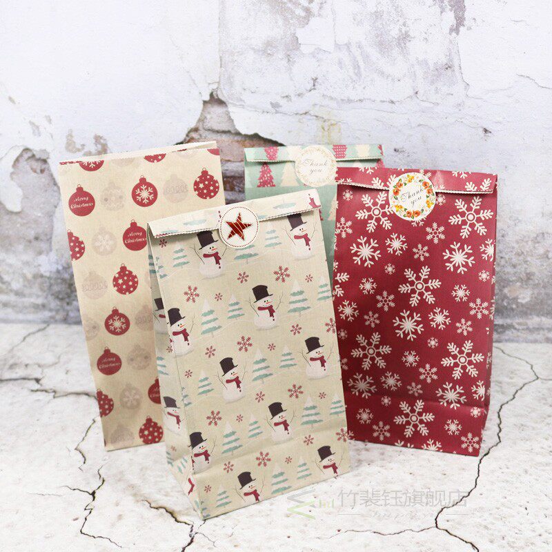 10pcs kraft paper bags merry christmas snowman snowflake coo