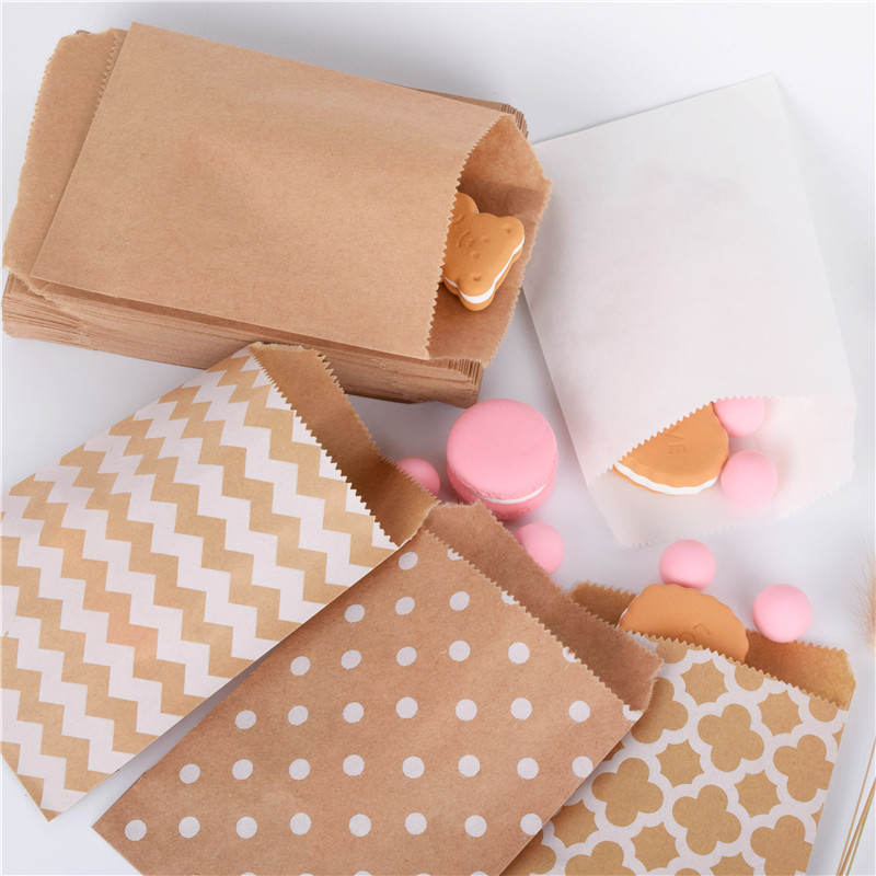 50pcs kraft paper bag candy biscuit popcorn bags brown white