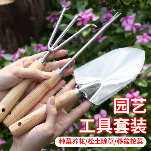 不锈钢园艺工具套装养花家用小铲子挖土种菜种花铲多肉盆栽五件套