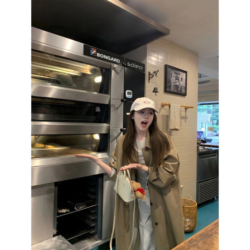 现货品质感 简单耐看 亚麻纸感衬衫领极简廓形连袖长款风衣