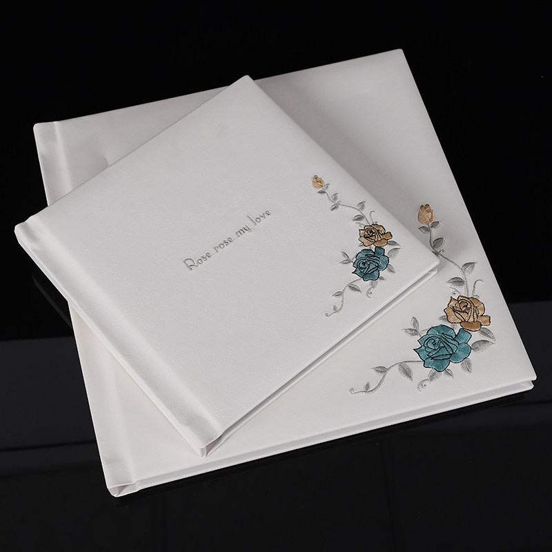 婚纱照相册定制白色刺绣皮质封面情侣写真影楼高端结婚照片书制作