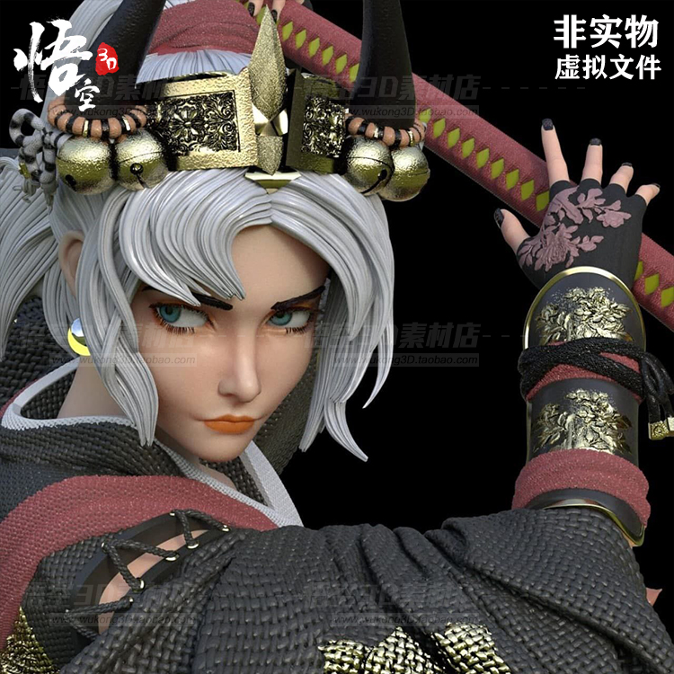 游戏人物挥刀的女武士场景STL模型 3D打印图纸 数据文件白模定制