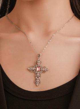 Cross necklace with diamond necklace and collarbone chain