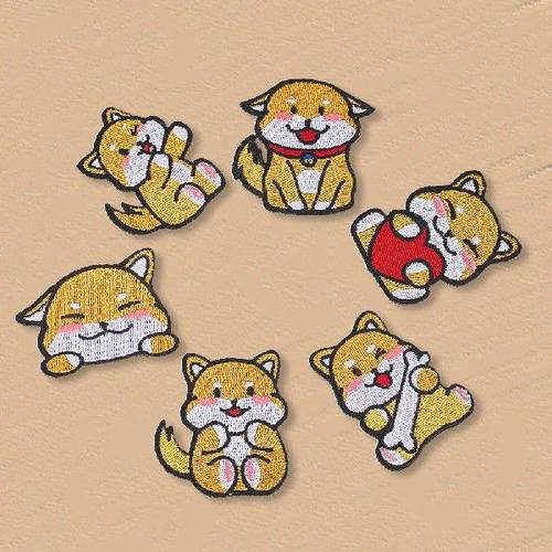 6pcs Cartoon Cute Dog Embroidery Patch Akita Shiba Inu Hot