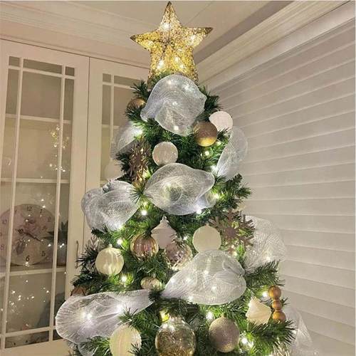 Christmas Ribbon Tree Decoration Mesh Tulle Roll Fabric Pend