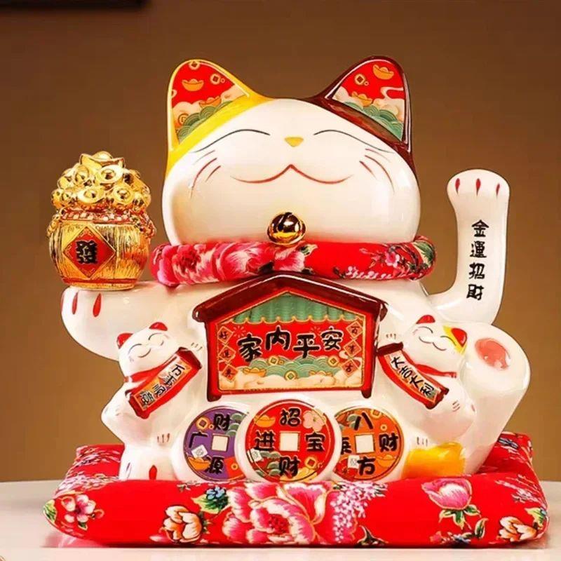 7 Inch Lucky Cat Decoration Feng Shui Fortune Cat Ceramic El