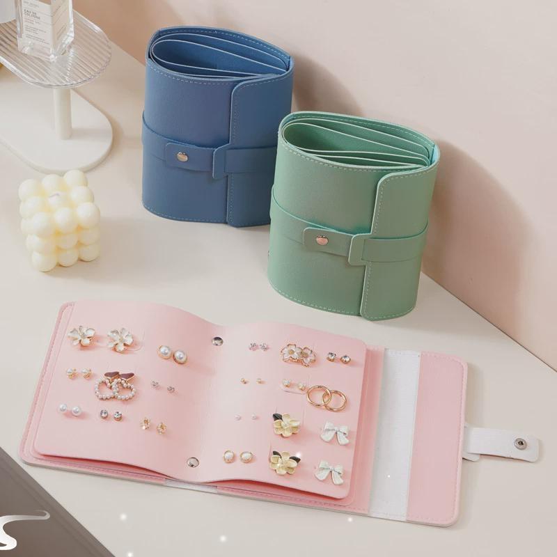 1pc PU Leather Ear Stud Storage Bag， Multi-layer Jewelry Fi