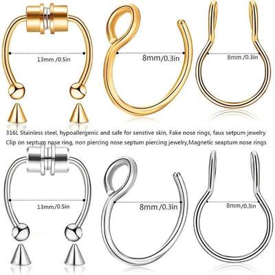 3Pcs Fake Nose Ring Magnetic Septum Ring Fake Nose Ring