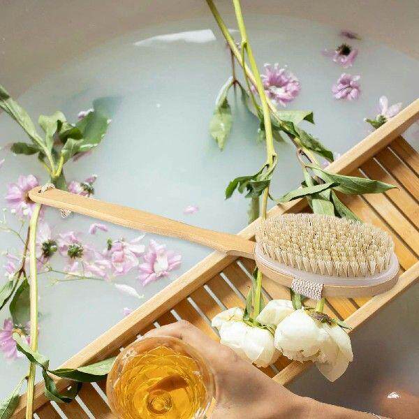 Detachable Shower Brush Wooden Bath Brush with Long Handle