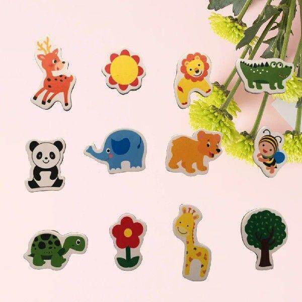 24Pcs Cartoon Animal Pattern Wood Fridge Magnet Stickers