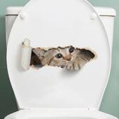 Peeping Kitten Torn Toilet Sticker Effect Bathroom