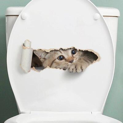 Torn Peeping Kitten Toilet Sticker 3D Effect Bathroom Toilet
