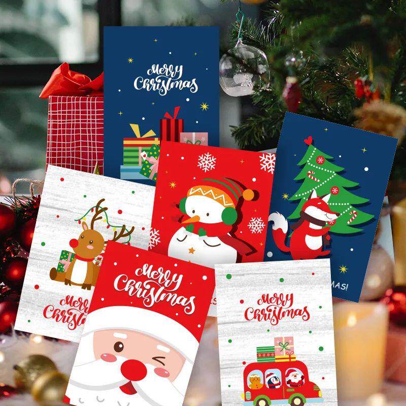 12pcs/1set Merry Christmas Fold Small Greeting Cards Xmas Gr