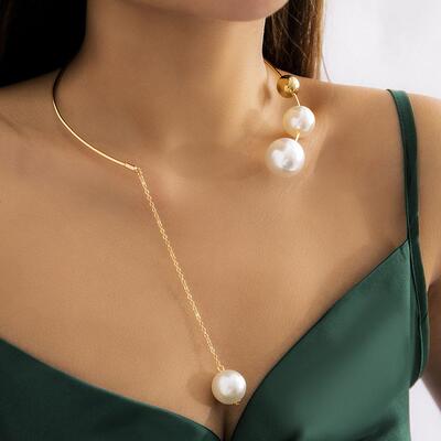 round bead collarbone chain with open collar necklace项炼