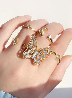 Diamond studded butterfly 5-piece set with open ring