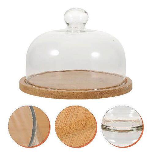 Veil Glass Lid Food Cover Bride Loaf Pan Tray Wooden