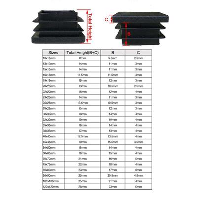 2/4/10pcs Square Plastic Black Blanking End Cap Tube Pipe In