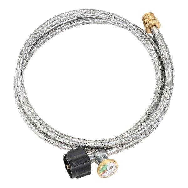 6 FT Stainless Steel Braided Propane Adapter Hose w/Gauge 1