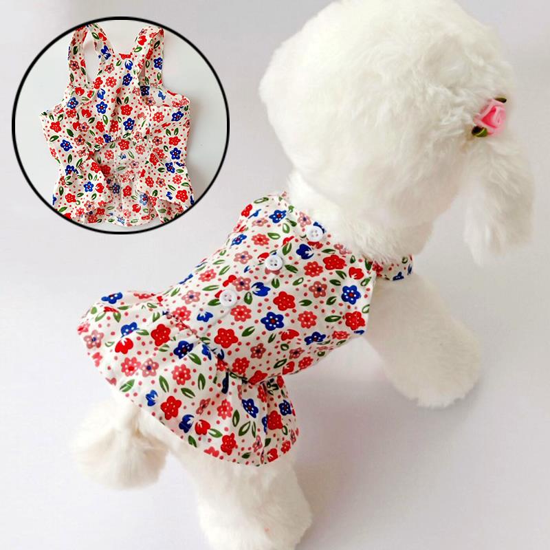 Summer Dog Clothes Cute Floral Sling Dress Thin Skirt Sunscr