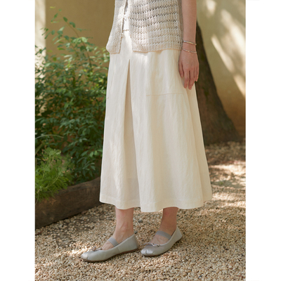 Seams Sense｜简约复古米白色松紧腰工字褶百搭休闲半身裙17157