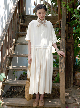 Seams Sense｜松弛简约慵懒感打褶绑带圆领短袖衬衫连衣裙17170