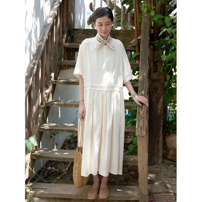 Seams Sense｜松弛简约慵懒感打褶绑带圆领短袖衬衫连衣裙17170