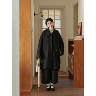 Seams Sense| 通勤简约宽松毛边茧型大衣圈圈毛肌理外套01030