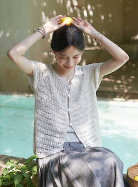 Seams Sense｜文艺简约立体镂空手工钩针短袖宽松针织开衫17171