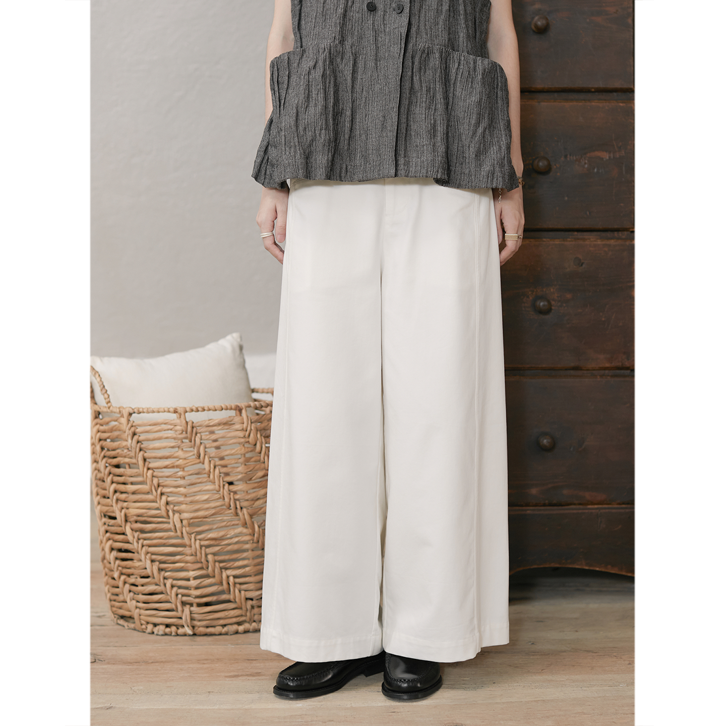 SeamsSense松紧腰九分A型阔腿裤