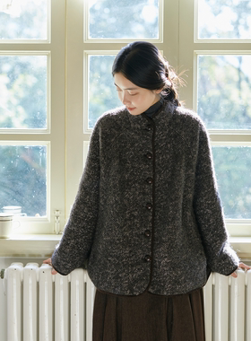 Seams Sense｜秋冬宽松中式文艺人字纹撞边厚羊毛羊驼毛外套54006